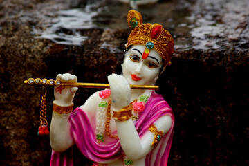 close up shot lord sri krishna idol