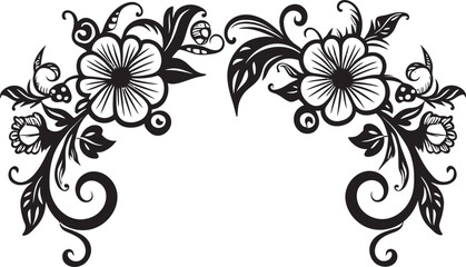 Ornamental Opulence Monochrome Decorative Element in Sleek Vector Curves and Charms Doodle Decorative Icon with Black Elegance