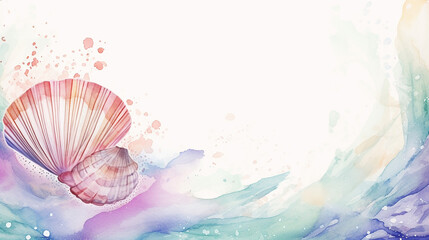 invitation design template seashell watercolor hand drawing - obrazy, fototapety, plakaty