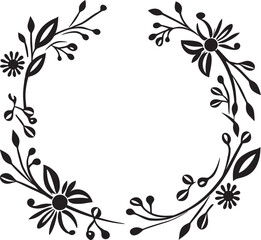 Enchanting Elegance Black Doodle Logo with Frame Abstract Affair Decorative Frame Icon in 90 Words