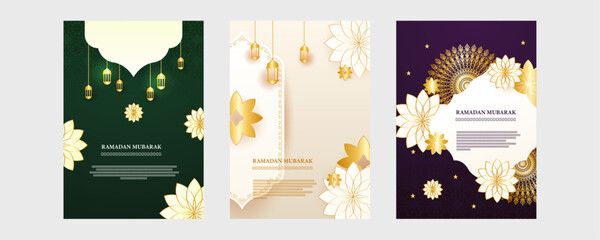 Colorful colourful vector greeting cards for islamic ramadhan kareem. Vector illustrations for greeting card, invitation card, website banner, social media banner, marketing material. - obrazy, fototapety, plakaty