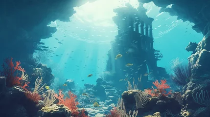 Foto op Plexiglas retro style marine landscape with underwater view with sunlight © Aura