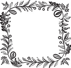 Ornamental Opulence Monochrome Decorative Frame Element in Sleek Vector Curves and Charms Doodle Decorative Frame Icon with Black Elegance