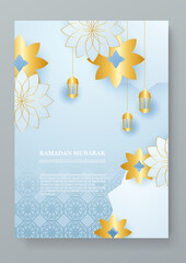 Blue gold and white beautiful ramadan kareem greeting card. Vector illustrations for greeting card, invitation card, website banner, social media banner, marketing material.