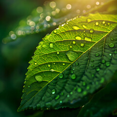 green leaf with water drops