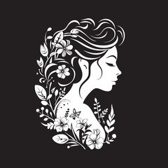 Radiant Rose A Black Logo Design Showcasing Floral Woman Face Graceful Gardenia Vector Black Logo with a Floral Woman Face Icon