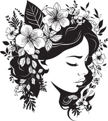 Floral Serenity A Vector Black Logo Embracing Womanhood Eternal Bloom Feminine Essence in Black Floral Woman Face Design