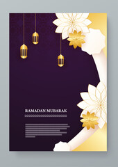 Gold white and purple violet vector ramadan kareem illustration greeting card. Vector illustrations for greeting card, invitation card, website banner, social media banner, marketing material.