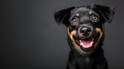Smiling Dog Looking Up with Joyful Expression