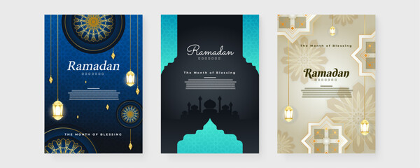 Colorful colourful islamic ramadhan kareem greeting card template with ornament and asset. Ramadan background for banner, greeting card, poster, social media, flyer, card, cover, or brochure