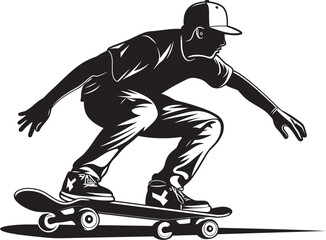 Urban Elevation Dynamic Vector Icon of a Man on a Skateboard in Black Thrill Transformer Black Logo Design Featuring a Skateboarding Man