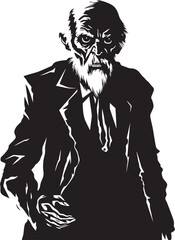 Elderly Undead Vector Black Logo Design Symbolizing a Scary Zombie Man Creepy Cadaver Dynamic Icon of a Spooky Old Zombie in Black Logo