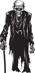 Elderly Eeriness Black Logo Design with a Terrifying Zombie Man Vector Icon Ghastly Grandfather Sleek Symbol of a Scary Old Zombie in Black