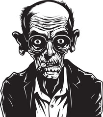 Zombie Zenith Black Symbolic Logo Expressing the Horror of an Old Man Creepy Corporeal Dynamic Vector Icon of a Spine Chilling Zombie in Black
