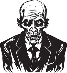 Cadaverous Countenance Iconic Vector Symbol Capturing the Horror of a Scary Zombie Macabre Maestro Dynamic Black Logo Design Featuring a Frightening Old Zombie