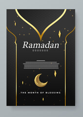 Black and gold vector flat ramadan kareem celebration greeting cards. Ramadan background for banner, greeting card, poster, social media, flyer, card, cover, or brochure