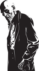 Elderly Eerie Dynamic Black Logo Design for the Spooky Undead Gruesome Grandfather Edgy Vector Symbol of a Scary Zombie Man in Black