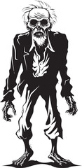 Nightmare Necrosis Sleek Black Logo Design with a Frightening Zombie Man Spectral Sire Vector Icon Expressing the Spooky Presence of an Elderly Zombie in Black