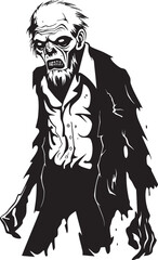 Macabre Maestro Black Symbol Embracing the Frightening Terror of a Scary Old Zombie Creepy Corporeal Iconic Black Logo Design Expressing the Horror of an Elderly Zombie
