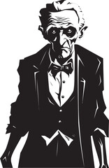 Zombie Gravitas Sleek Vector Symbol of an Elderly Undead in Black Creepy Cadaver Iconic Black Logo Design Capturing the Spookiness of a Zombie