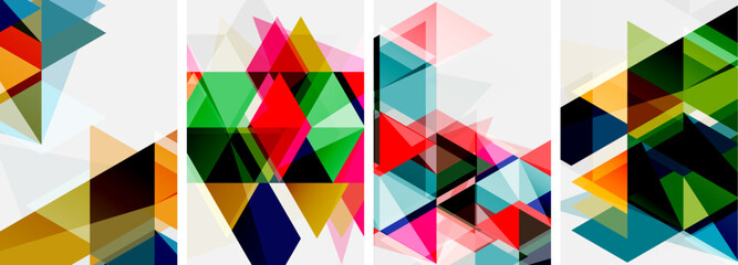 Colorful bright triangles with various colors and transparencies. Vector illustration For Wallpaper, Banner, Background, Card, Book Illustration, landing page