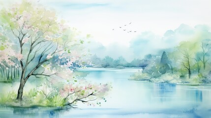 Naklejka na ściany i meble pastel watercolor spring background illustration vibrant nature, flowers fresh, colorful painting pastel watercolor spring background