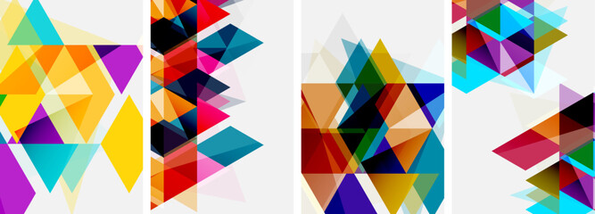 Colorful bright triangles with various colors and transparencies. Vector illustration For Wallpaper, Banner, Background, Card, Book Illustration, landing page