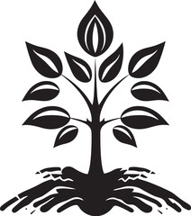 Rooted Resilience Vector Symbol of Tree Plantation in Black 