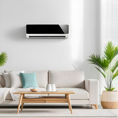 generic air conditioner with modern bright Living room background. - obrazy, fototapety, plakaty