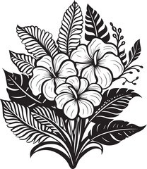 Jungle Harmony Vector Black Logo Featuring Exotic Plant Leaves and Flowers 