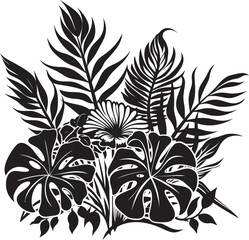 Floral Paradise Dynamic Black Logo Design with Exquisite Tropical Plant Elements 
