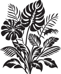 Jungle Harmony Vector Black Logo Featuring Exotic Plant Leaves and Flowers 
