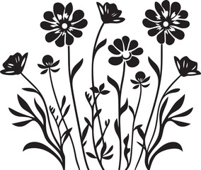 Botanical Serenity Iconic Black Symbol Featuring Wildflower Design 