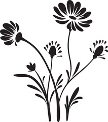 Flourishing Fields Iconic Black Symbol with Wildflower Vector 
