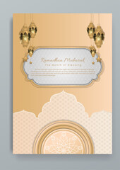 Ramadan card. Gold and beige vector ramadan kareem greeting card template