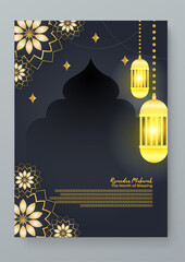 Gold beige and black vector greeting cards for islamic ramadhan kareem. Ramadan poster for greeting card, cover, label, sale promotion templates, pattern background luxury style