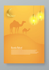Gold and orange vector elegant design greeting card ramadhan. Ramadan poster for greeting card, cover, label, sale promotion templates, pattern background luxury style