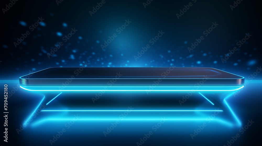 Wall mural futuristic etched circuit texture on abstract empty floating shelf - innovative design concept