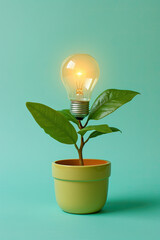 Lightbulb growing out from a pot, train your creativity thinking