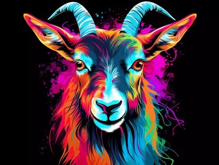 goat illustration in abstract, rainbow ultra-bright neon artistic portrait graphic highlighter lines on minimalist background. generatie ai