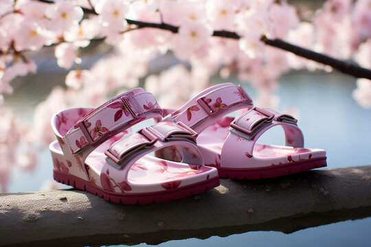 Japanese Sandals with Cherry Blossom Spring Decoration