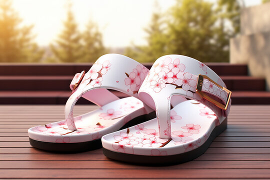 Japanese Sandals with Cherry Blossom Spring Decoration