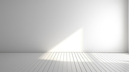 3d stimulate of white room interior and wood plank floor with sunlight