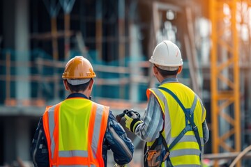 engineer or architect on construction site checking schedule with tablet computer 