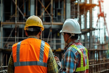 engineer or architect on construction site checking schedule with tablet computer 