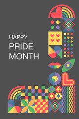 LGBT pride month. LGBT. June. Geometric template dedicated to LGBT pride. Love, freedom, support, peace. Template for background, banner, postcard, poster. Vector illustration