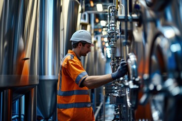 Naklejka premium Engineer inspecting engineering pipes