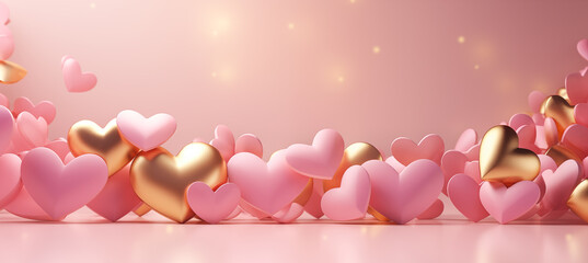 Valentine's day background with pink and golden hearts