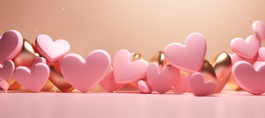 Valentine's day background with pink and golden hearts. 