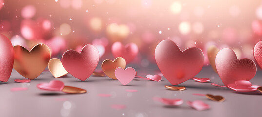 Valentine's day background with hearts and confetti